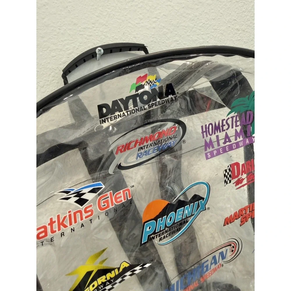 VINTAGE OFFICIAL NASCAR CLEAR BACKPACK Daytona Darlington Talladega California